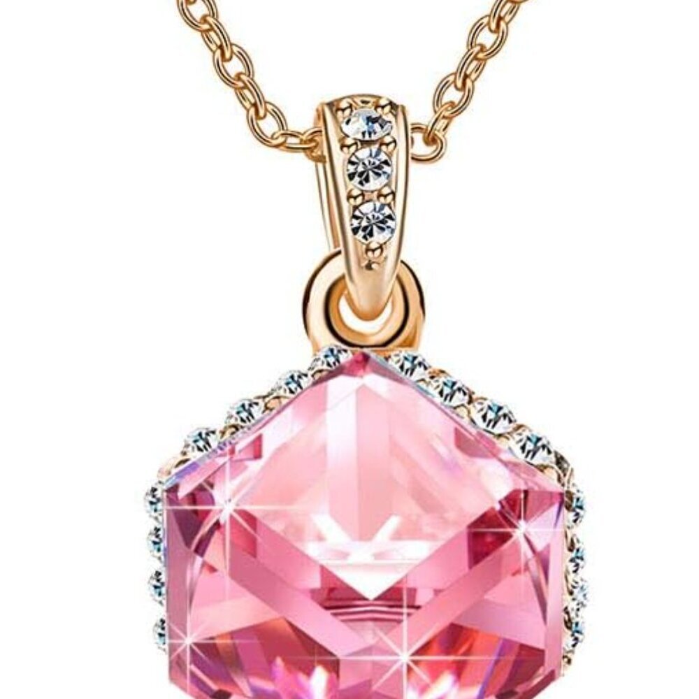 Color Changing Cubic Austrian Crystal Pendant Necklaces for Women 14K Gold Plate